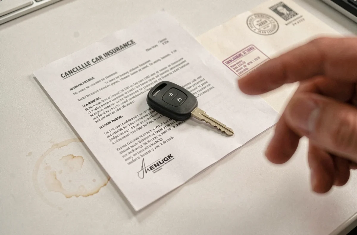 Clé de voiture posée sur une lettre de résiliation d'assurance automobile