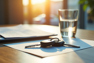 Clés de voiture et documents avec permis sur une table lumineuse
