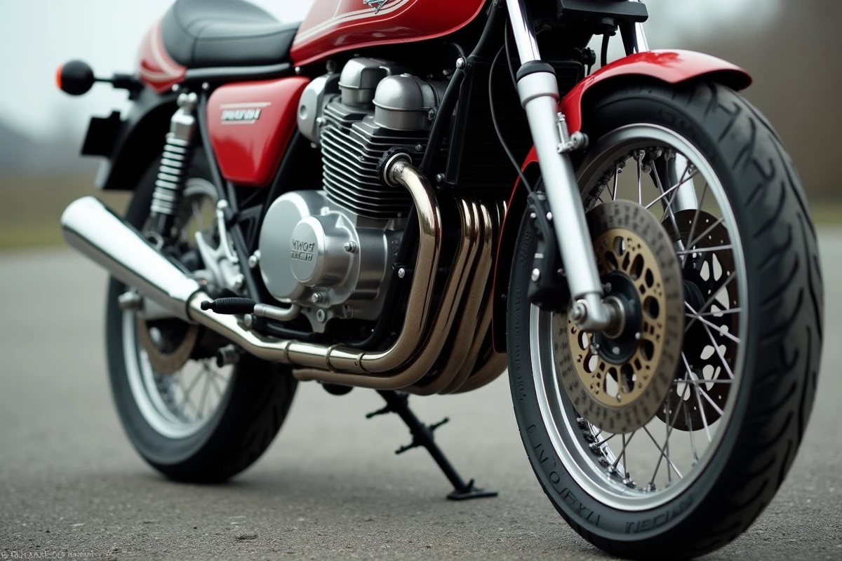 Détail moteur et châssis de la Honda XLV750R, maxi trail emblématique des années 80