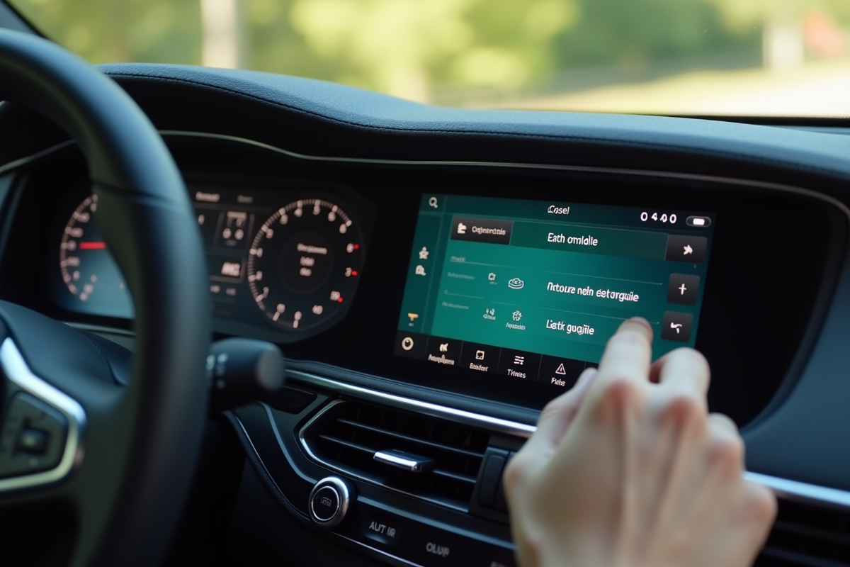 Ecran de voiture avec Waze et réglages en français