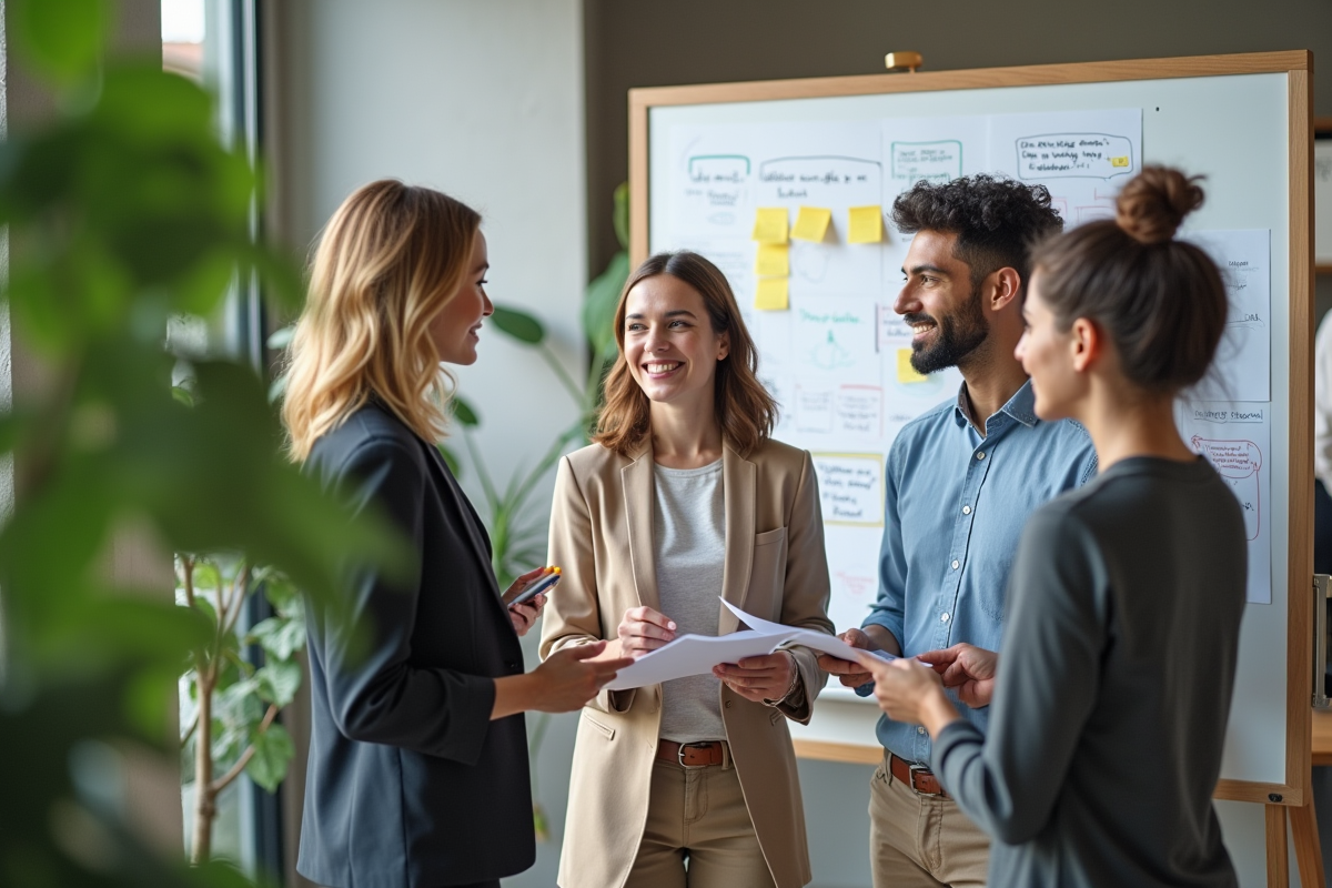 Groupe de jeunes professionnels collaborant autour d