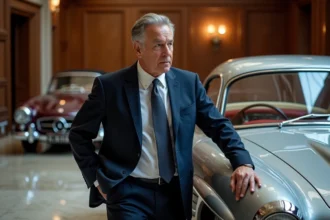 Expert en voitures anciennes examinant une Mercedes 300 SL