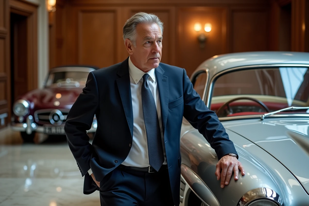 Expert en voitures anciennes examinant une Mercedes 300 SL