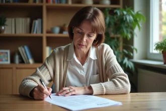 Femme concentrée vérifiant un PDF de test de permis de conduire