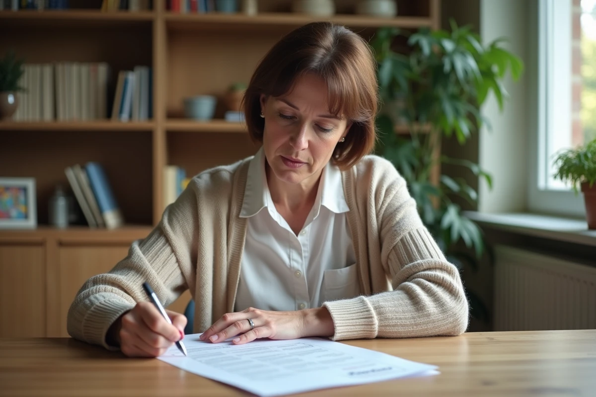 Femme concentrée vérifiant un PDF de test de permis de conduire