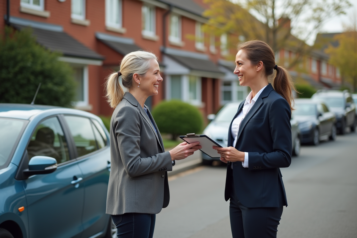 Femme parle avec agent d