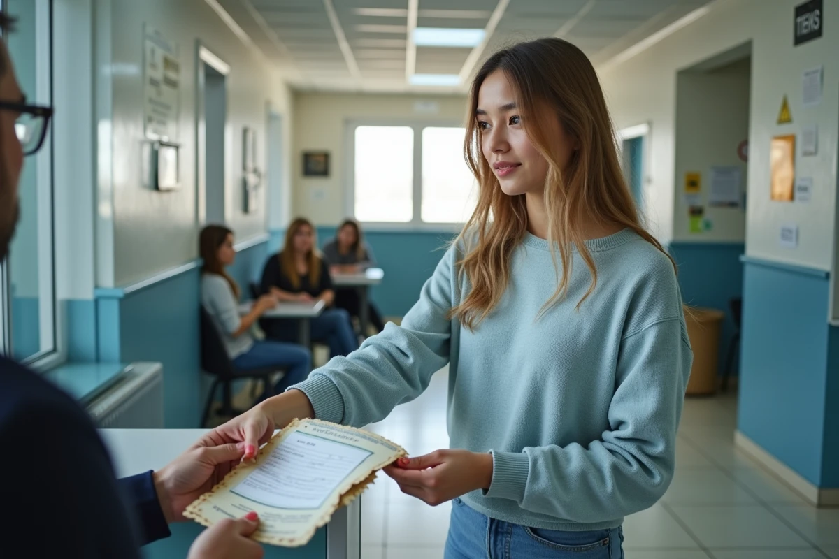 Jeune femme remettant un document d
