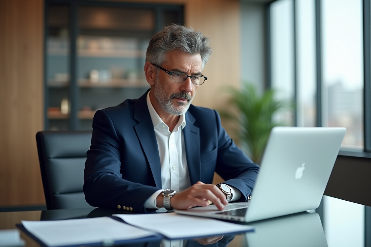 Homme d'affaires en costume dans un bureau moderne