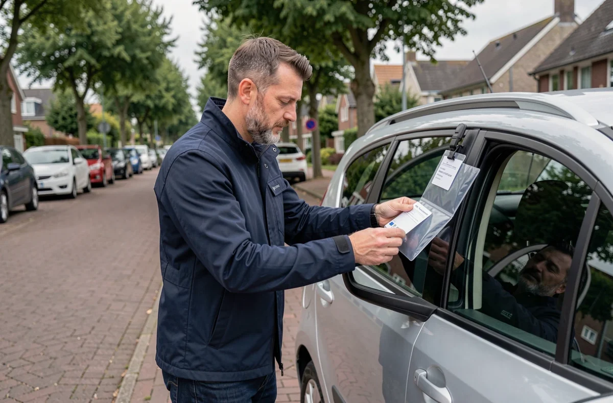 Homme rangeant sa carte d'assurance voiture dans le porte-documents du véhicule