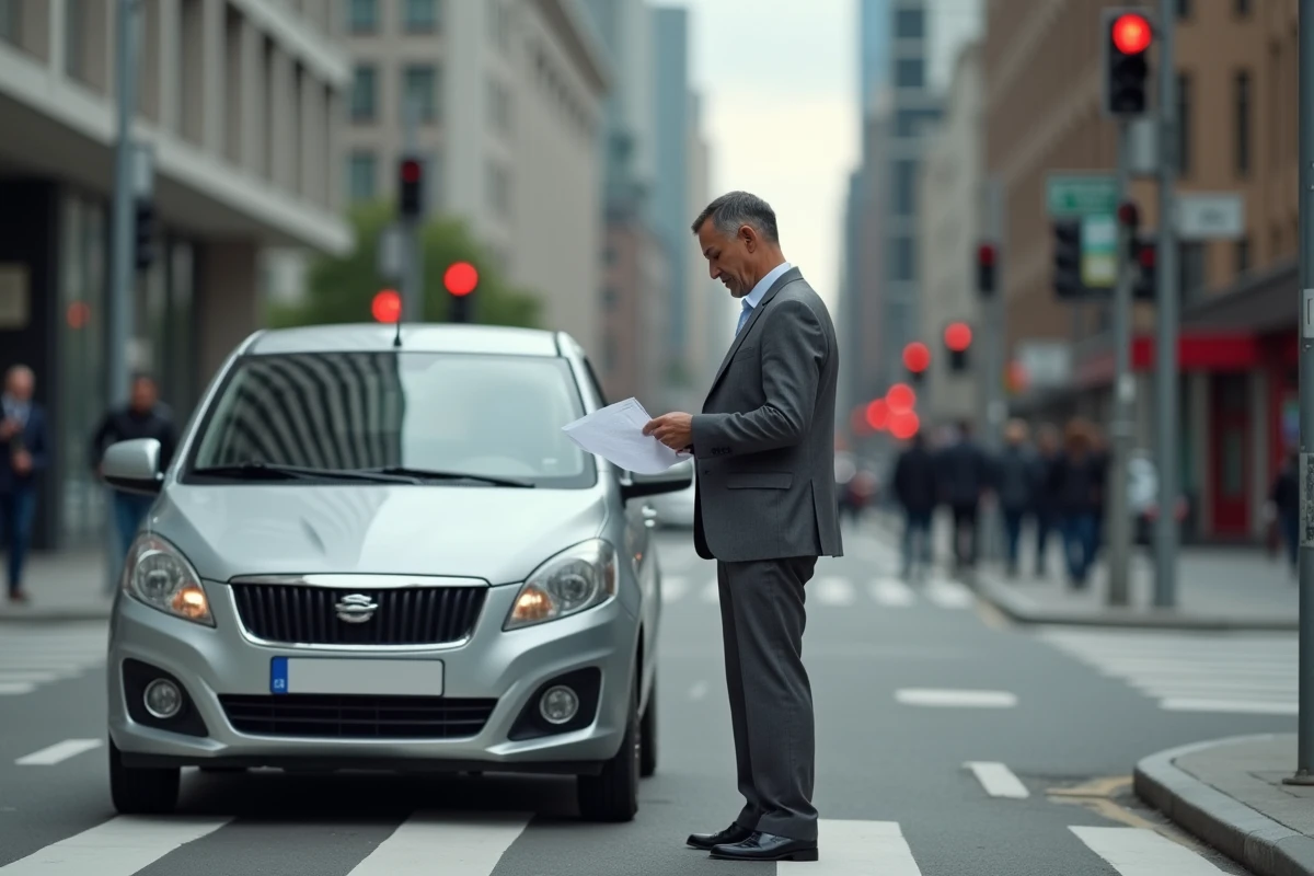 Homme en costume vérifiant une contravention sur son pare-brise