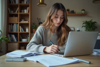 Jeune femme remplissant un formulaire de permis de conduire à son bureau