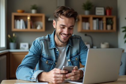 Jeune homme souriant avec permis de conduire en main