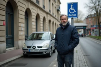 Homme lisant un panneau de stationnement réglementé près de la gare de Valence