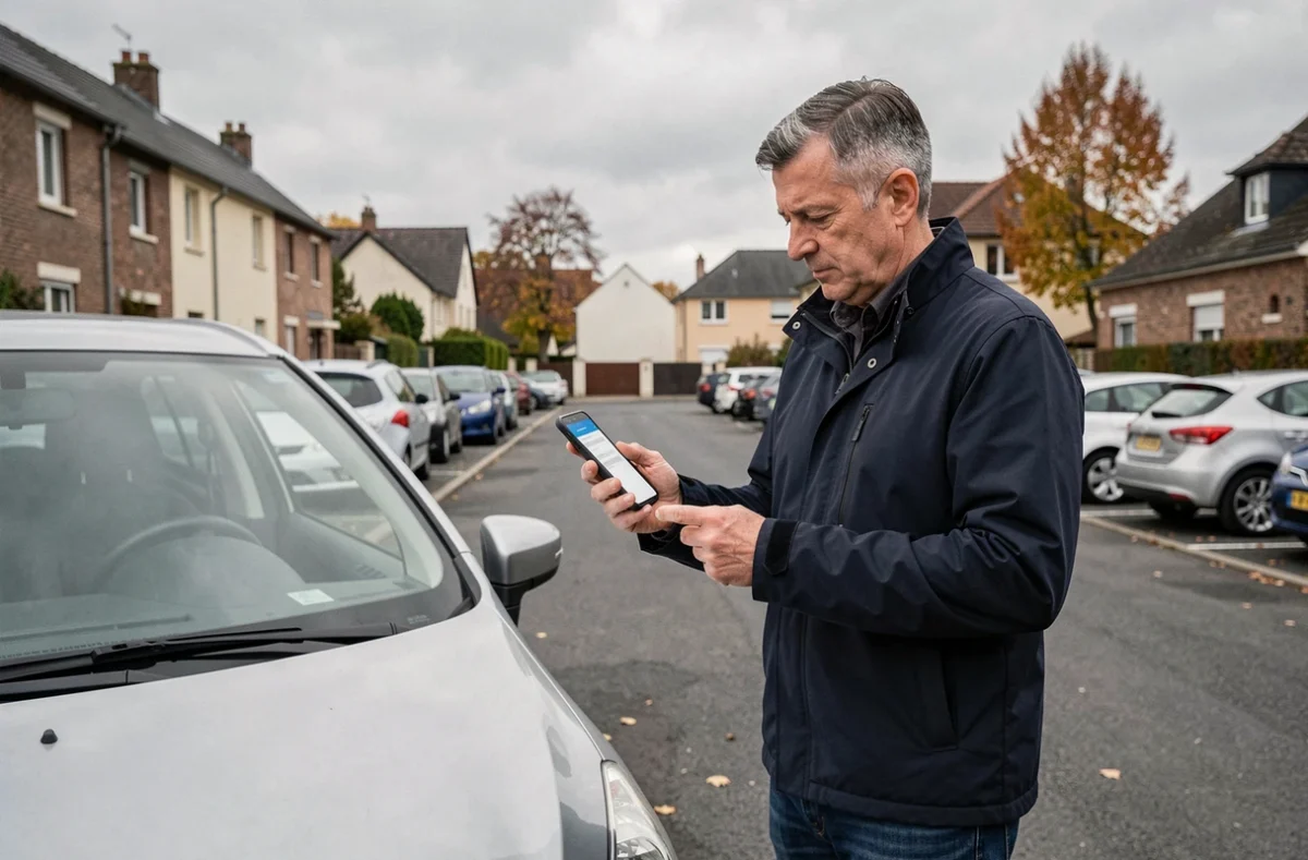 Homme utilisant son téléphone pour résilier son assurance voiture en ligne